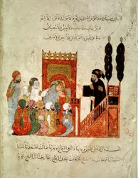 Ms Ar 5847 f.18v, Abou Zayd predigt in der Moschee, aus 